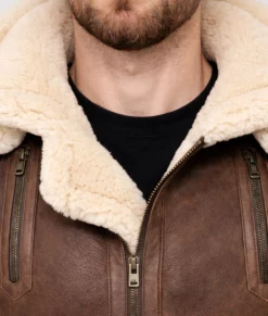 Greg Men's Brown Shearling Leather Winter Coat-Zoom