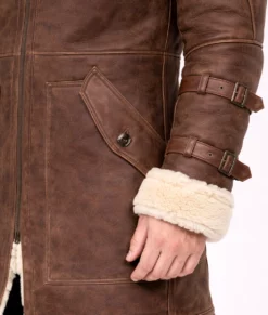 Greg Men's Brown Shearling Leather Winter Coat-Zoom