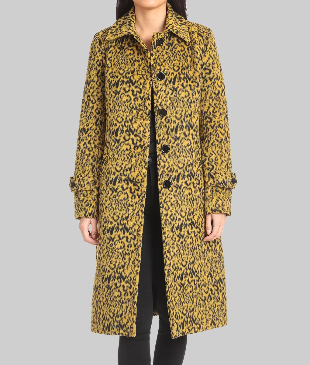 Harlem S03 Meagan Good Leopard Print Wool Coat-Front View