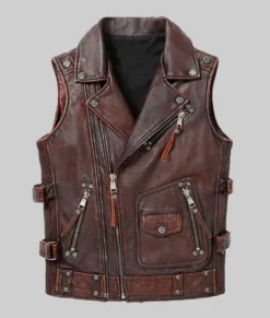 Jack Men's Asymmetrical Vintage Biker Leather Vest Men's Brown Vintage Leather Vest NYC Jackets