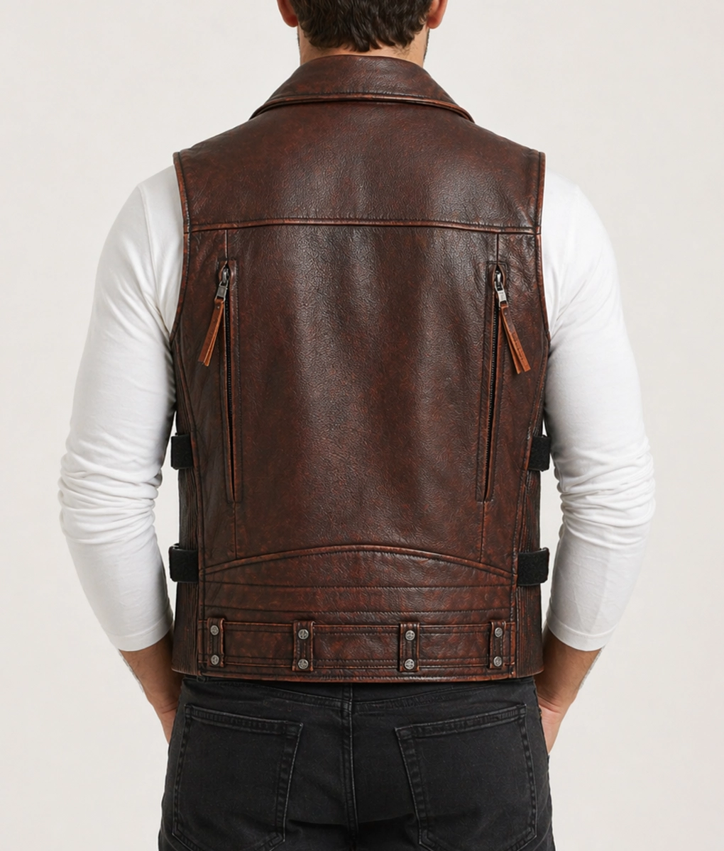 Jack Men's Asymmetrical Vintage Biker Leather Vest | Men's Brown
