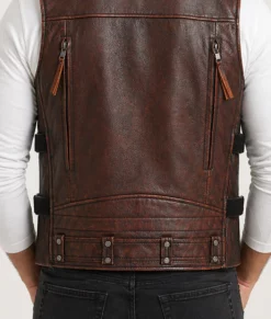 Jack Men's Asymmetrical Vintage Biker Leather Vest | Men's Brown