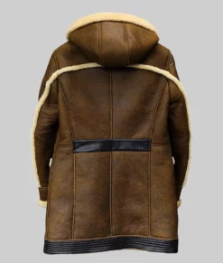 Jack Men's Brown Bomber Hooded Shearling Leather Winter Coat Men's Sheepskin Trench Coat NYC Jackets