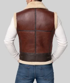 James Men's Brown Shearling Leather Vest-Back