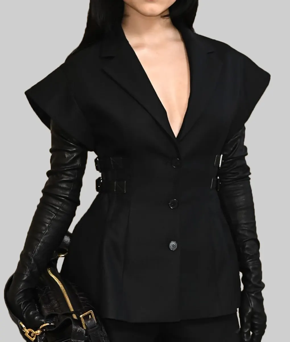 Jenna Ortega Black Sleeveless Blazer-Side View