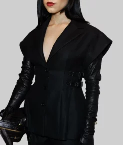 Jenna Ortega Black Sleeveless Blazer-Side View