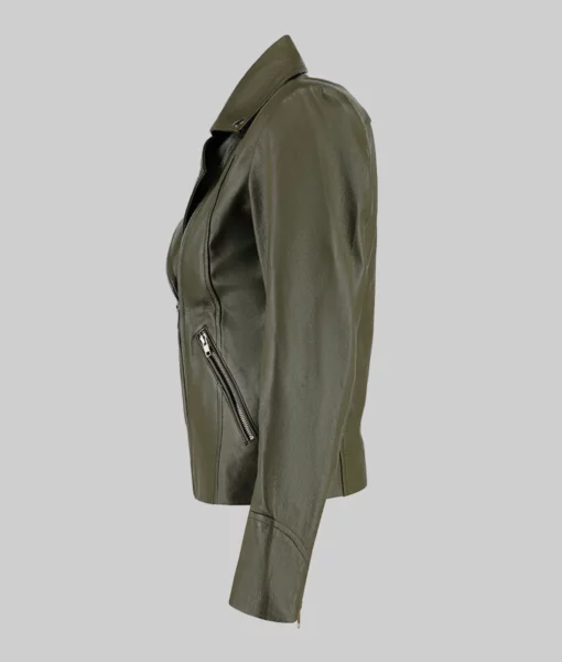 Jill Women's Green Moto Asymmetrical Double Rider Leather Jacket | Women's Minimalist Red Biker Jacket | NYC Jackets