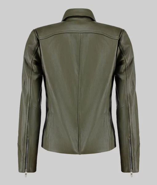 Jill Women's Green Moto Asymmetrical Double Rider Leather Jacket | Women's Minimalist Red Biker Jacket | NYC Jackets
