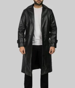 Kent Men's Classic Black Leather Duster Coat Black Leather Long Coat NYC Jackets