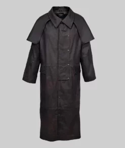 Kent Men's Old School Black Distressed Leather Duster Coat Men's Black Leather Long Coat NYC Jackets