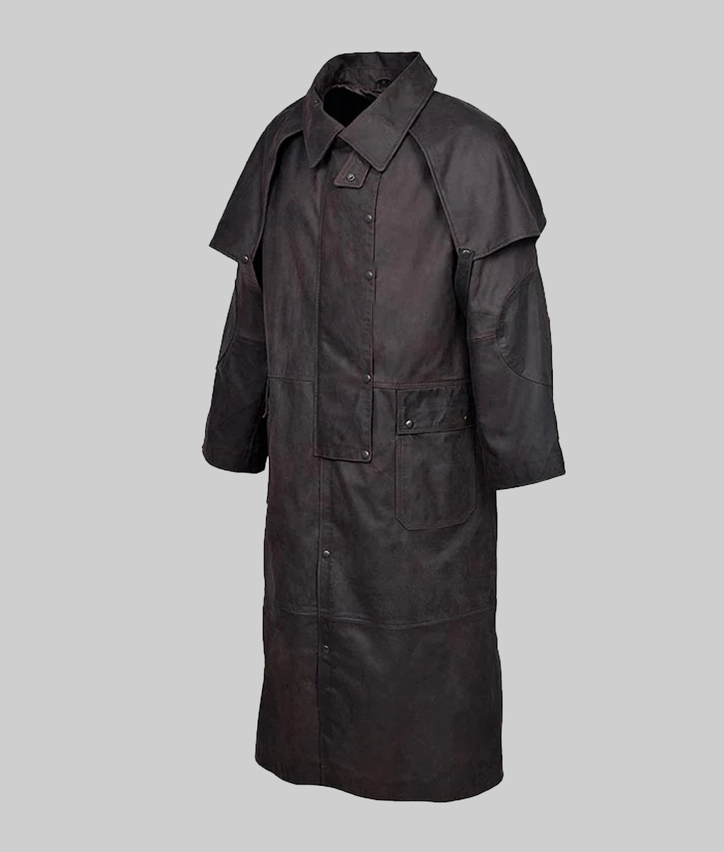 Kent Men's Old School Black Distressed Leather Duster Coat Men's