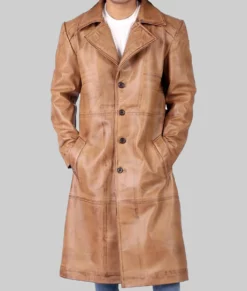 Kent Men's Old School Dark Brown Distressed Leather Duster Coat Men's Dark Brown Leather Long Coat NYC Jackets