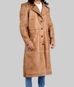 Material: Real Leather Inner: Viscose Lining Front: Buttoned Closure Collar: Lapel Style Collar Cuffs: Open Hem Cuffs Pocket: Two Outside and Two Inside Color: Brown