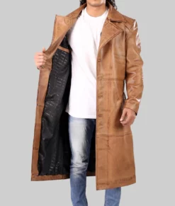 Material: Real Leather Inner: Viscose Lining Front: Buttoned Closure Collar: Lapel Style Collar Cuffs: Open Hem Cuffs Pocket: Two Outside and Two Inside Color: Brown