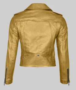 Landman Ali Larter Golden Leather Biker Jacket-Generic