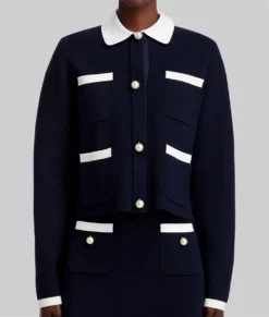 Nicole Kidman Navy Blue Wool Jacket-Front View