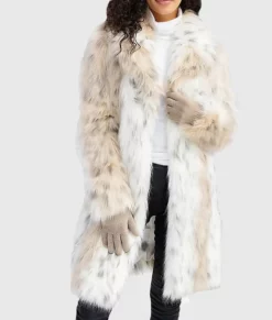 Paula Women's White Lynx Faux Fur Coat NYC Jackets