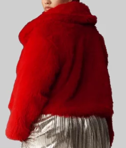 Rita Ora Red Fur Jacket-Side View