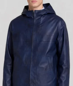 Sam Men's Blue Hooded Sheepskin Leather Jacket-Zoom