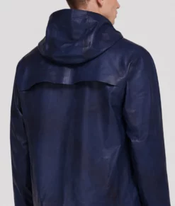 Sam Men's Blue Hooded Sheepskin Leather Jacket-Zoom