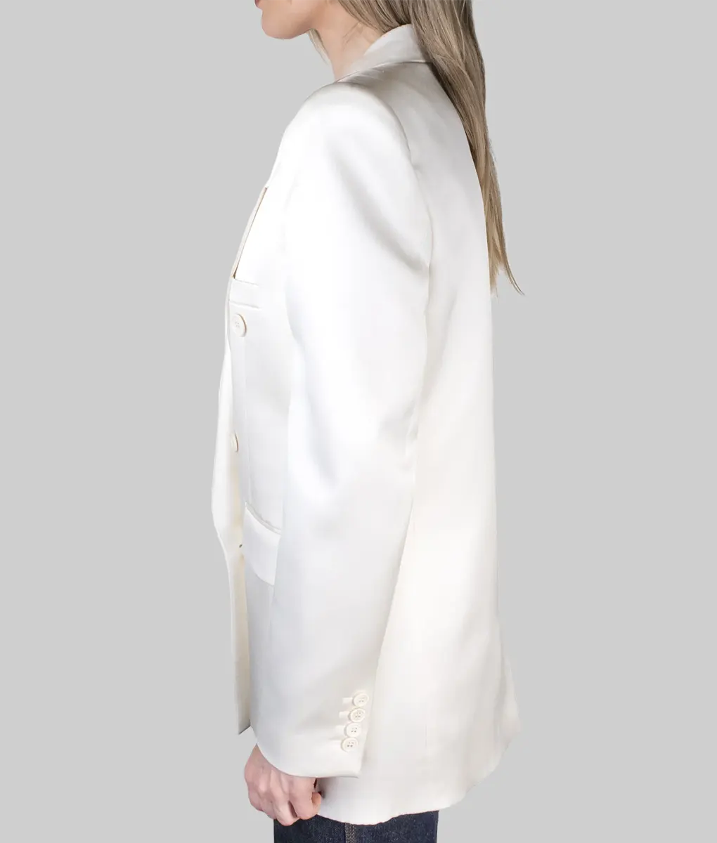 Selena Gomez Double Breasted White Blazer-Side View