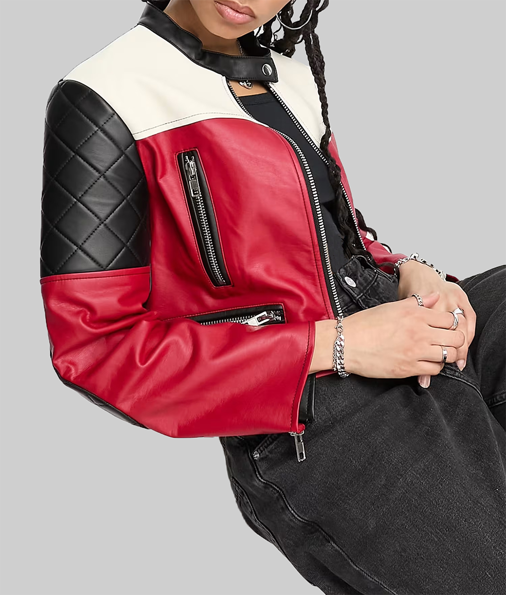 Subteran Irina Artenii Colorblock Cropped Leather Jacket-Side View