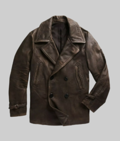 Alex Men's Double Breasted Brown Leather Peacoat NYC Jackets