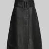 Christina Women’s Black Midi Leather Skirt With Wide Bukled Belt – A-line Silhouette