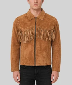 Danny Men's Brown Western Fringed Leather Jacket-Front