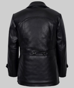 Danny Men's Double Breasted Black Leather Peacoat NYC Jackets
