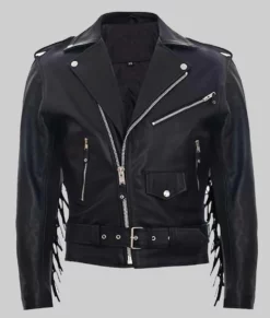 Dean Men's Double Rider Black Fringe Leather Jacket NYC Jackets