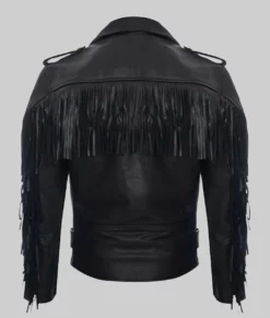 Dean Men's Black Double Rider Fringe Leather Jacket - Image 2