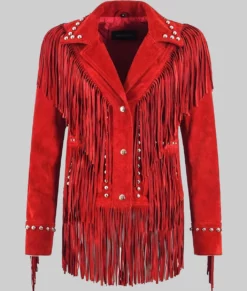 Emily Women's Western Style Red Fringed Leather Jacket NYC Jackets