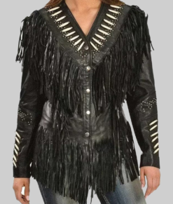 Emma Women's Western Style Black Fringed Leather Jacket NYC Jackets
