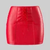 Eone Women's Red High Waist Lace Up Leather Skirt