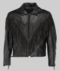 Henry Men's Western Style Black Fringe Leather Jacket NYC Jackets