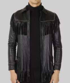 James Men's Western Style Black Fringed Leather Jacket NYC Jackets