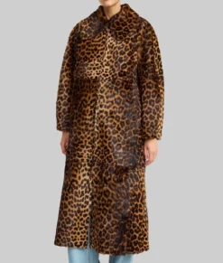 Jennifer Lawrence Leopard Print Fur Coat-Front View