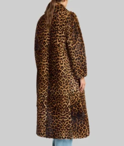 Jennifer Lawrence Leopard Print Fur Coat-Back View