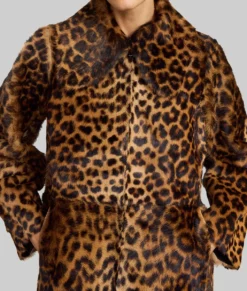 Jennifer Lawrence Leopard Print Fur Coat-Front View