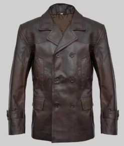 Jim Men's Double Breasted Brown Leather Peacoat NYC Jackets
