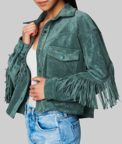 Joana Women's Western Style Green Fringed Leather Jacket NYC Jackets