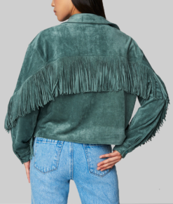 Joana Women's Western Style Green Fringed Leather Jacket NYC Jackets