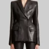 Lori Harvey Black Leather Blazer-Front View
