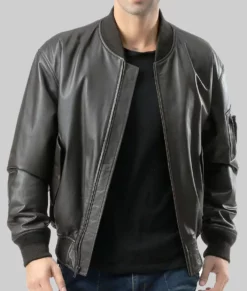 Major Men's Black MA-1 Sheepskin Leather Flight Bomber Jacket