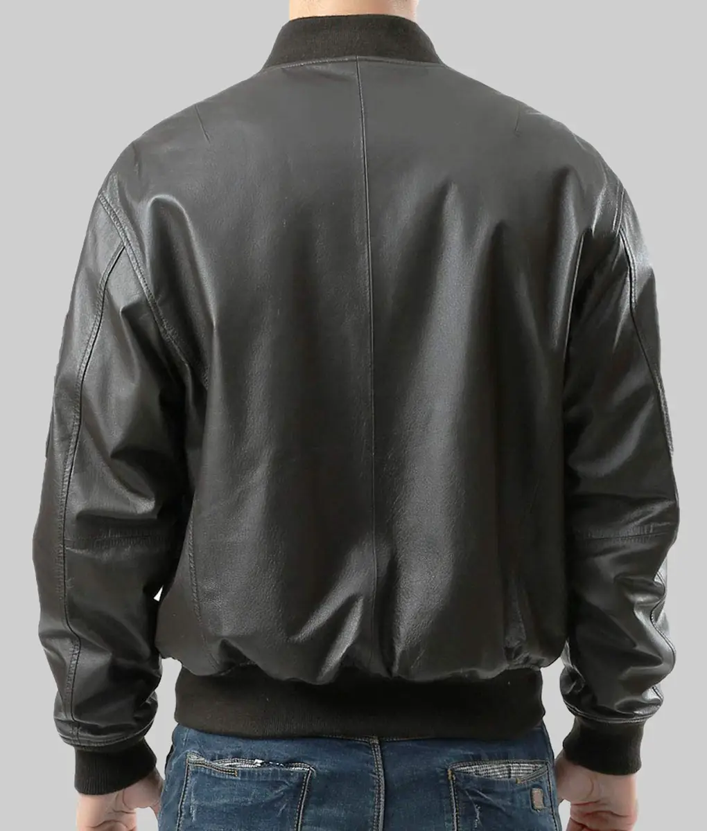 Major Men's Black MA-1 Sheepskin Leather Flight Bomber