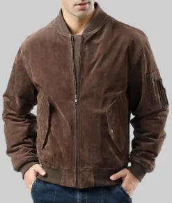 Major Men's Brown MA-1 Suede Leather Flight Bomber Jacket Men's MA-1 Aviator Leather Jacket NYC Jackets