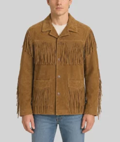 Noah Men's Brown Western Fringe Leather Jacket-Front