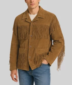 Noah Men's Brown Western Fringe Leather Jacket-Side