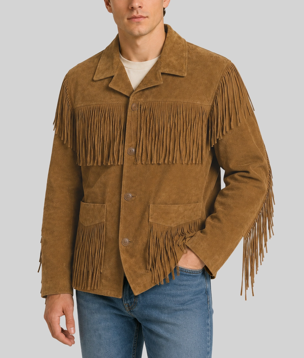 Noah Men's Brown Western Fringe Leather Jacket-Side